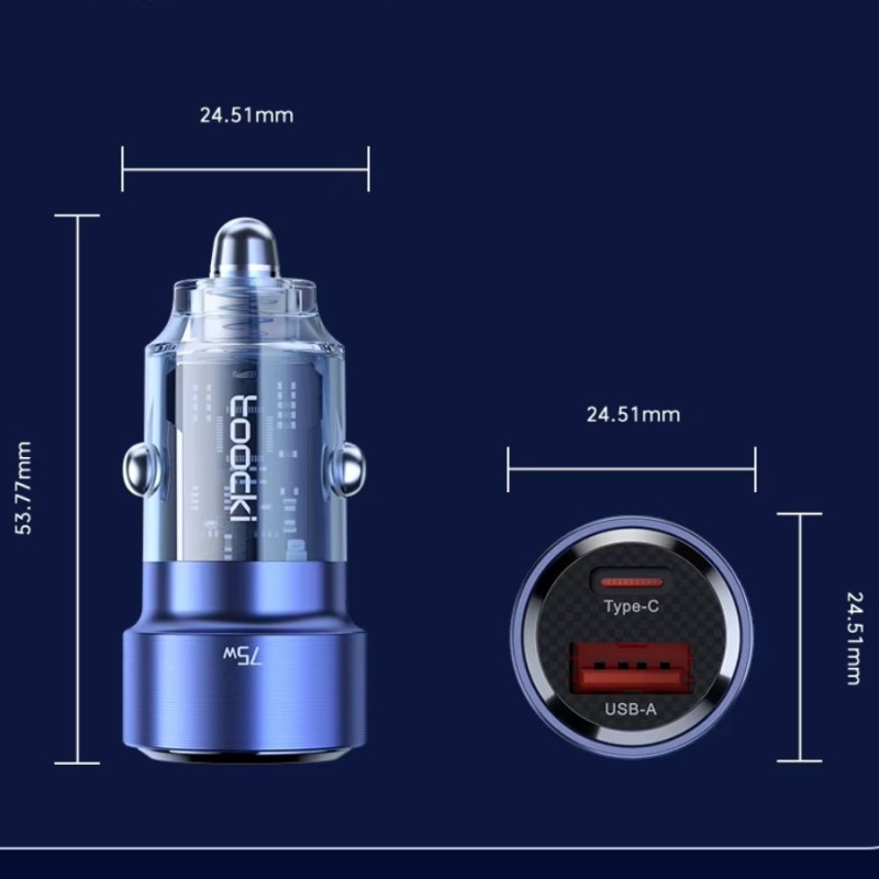 Chargeur de voiture 75W USB-C / USB-A – Puissance et charge rapide en déplacement