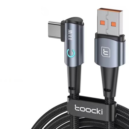 Câble 90° USB-A vers USB-C 100W 2M Toocki Noir – Puissance et ergonomie