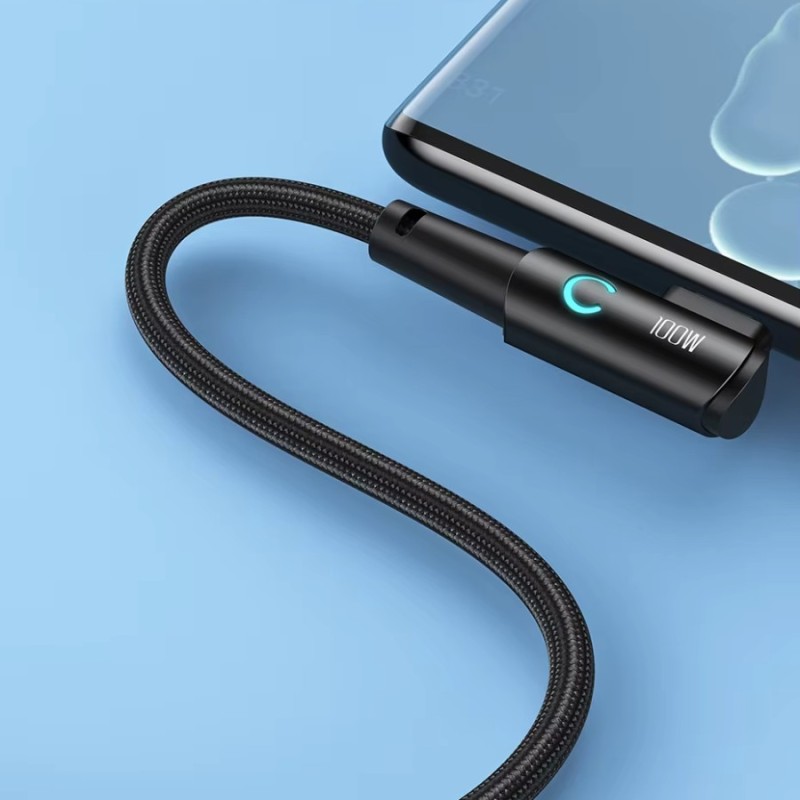 Câble 90° USB-A vers USB-C 100W 2M Toocki Noir – Puissance et ergonomie