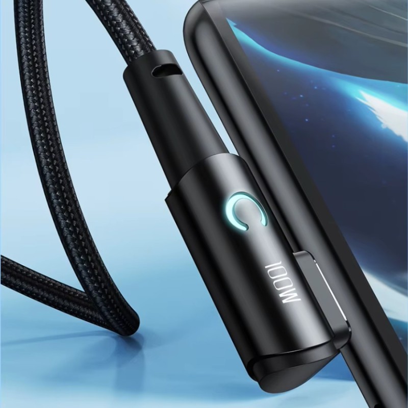 Câble 90° USB-A vers USB-C 100W 2M Toocki Noir – Puissance et ergonomie