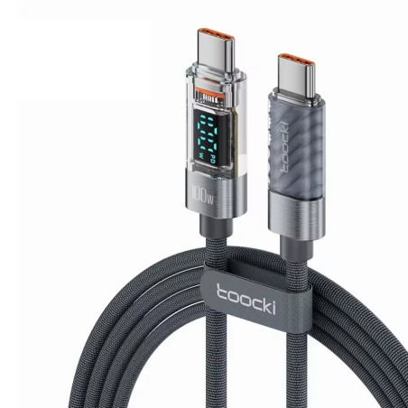 Câble USB-C vers USB-C 100W 2M Toocki Gris – Écran intégré et design moderne