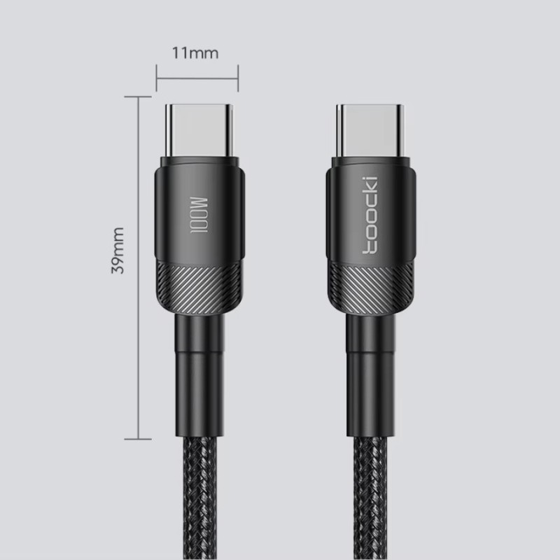 Câble USB-C vers USB-C 100W 2M Toocki Noir – Puissance et durabilité